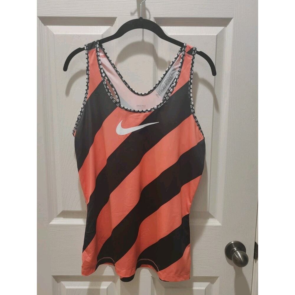 NIKE Pro Dri Fit Tank Top Diagonal Stripe Fitness Women Stretch Activewear Sz L